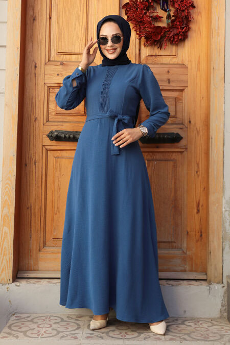 Modest İndigo Blue Maxi Dress 6621IM